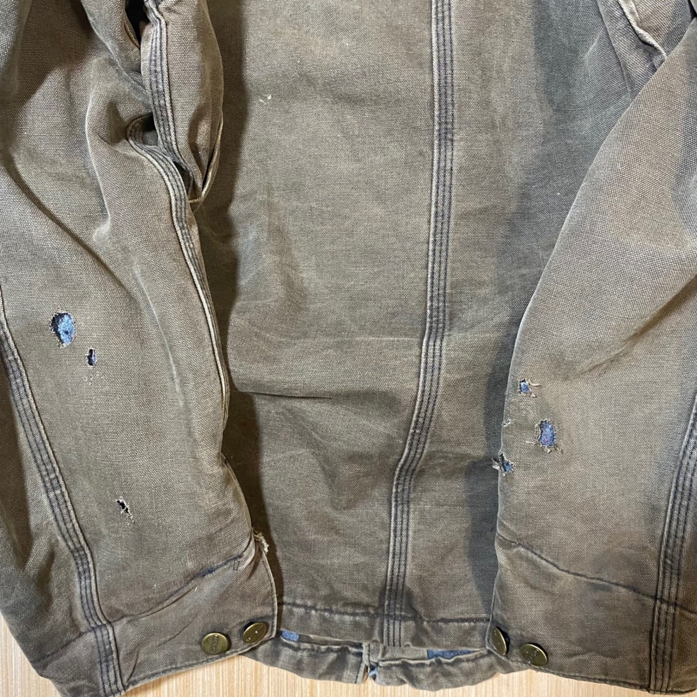 Vintage Carhartt Chore Coat Brown Duck Canvas Blanket Lined Distressed Jacket - Picture 5 of 5